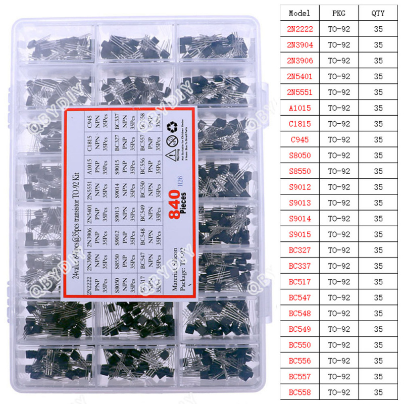 Mosfet Transistor Set - 840pcs 24Values TO-92 PNP/NPN Transistor Assortment